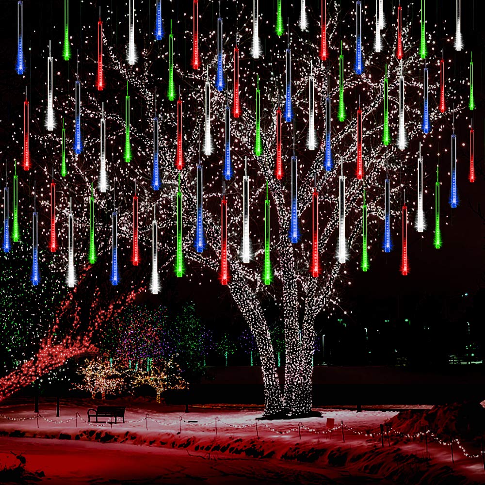 Kwaiffeo Outdoor Christmas Decorations, Waterproof 16-Tube Meteor Shower Lights for Xmas Wedding Party Hanging Decor, Wedding Decorations for Reception, Equivalent to 2 Sets of 8-Tubes, White